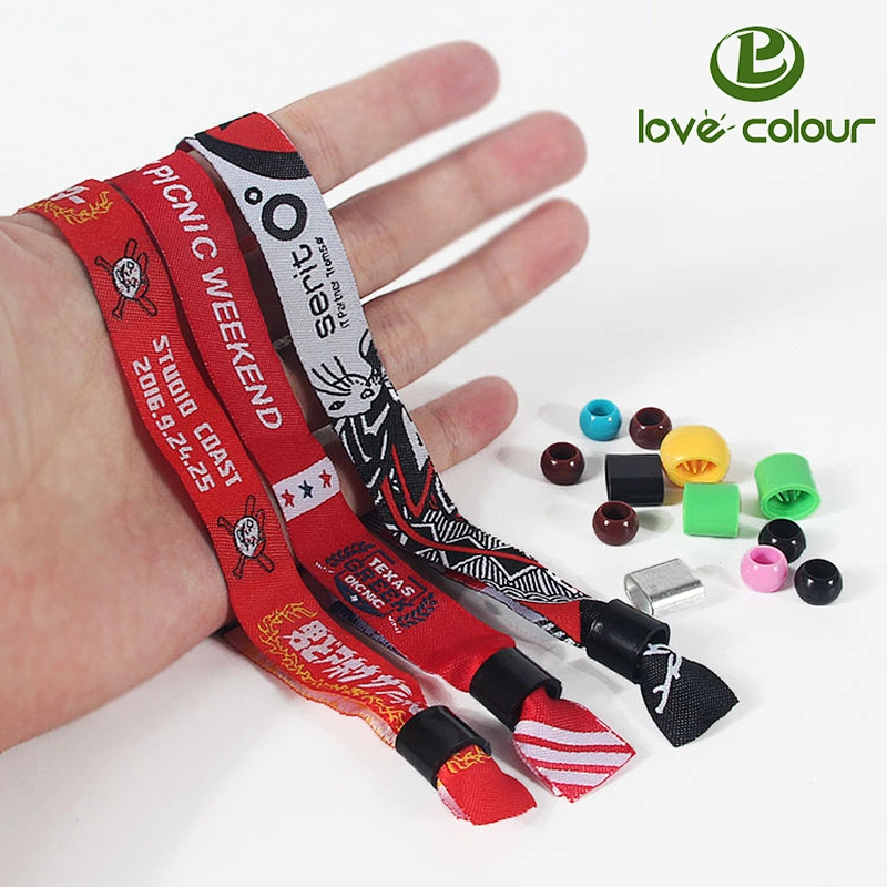 Customized Event Festival Woven Fabric Wristband with black lock / cheap sports bracelets fabric wristbands