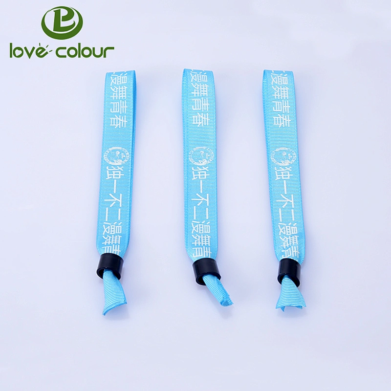New product polyester silkscreen ribbon wristbands with closure with one time used lock
