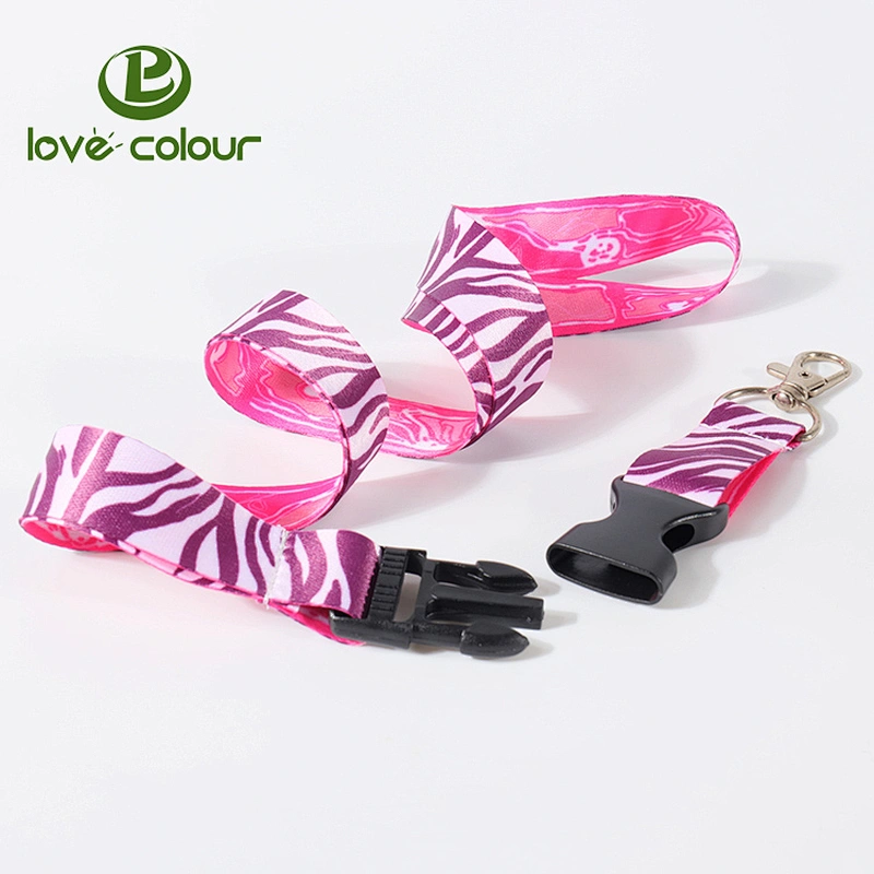 Custom multicolor printed lanyard with metal hook and release buckle