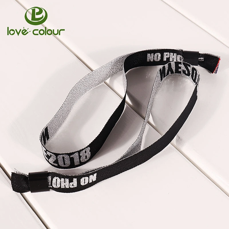 Polyester fabric custom black cloth wristband woven bracelets