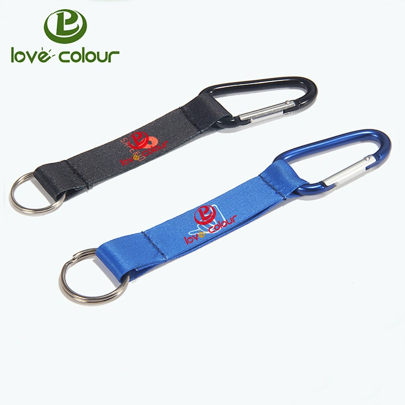 Custom nylon short keychain lanyard with a ring on one side and a carabiner