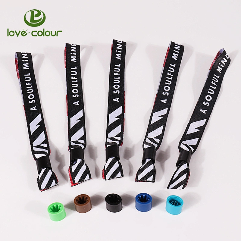 Fashion Polyester Fabric Textile Wristband with Bead Closure for Music Party