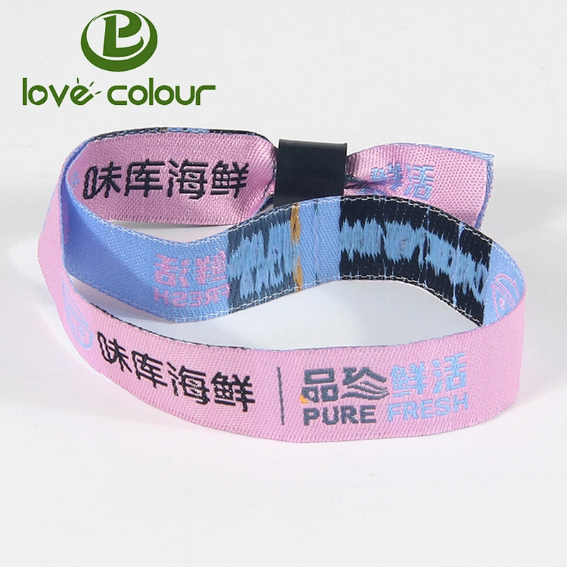 OEM Welcome Polyester Fabric Wristband Event One Time Use Woven bracelet