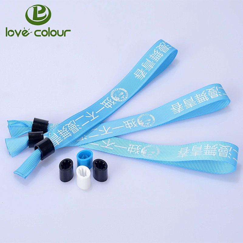 New product polyester silkscreen ribbon wristbands with closure with one time used lock