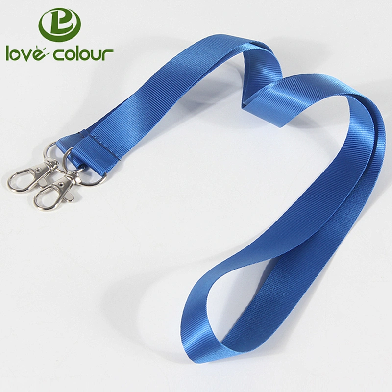 Custom Polyester 2cm Blank Plain Lanyard with Double Metal Hook
