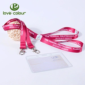 Custom polyester heat transfer printing concert red lanyard strap for card holder