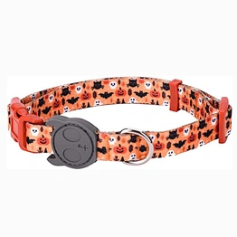 Wholesale soft polyester webbing belt halloween printed logo pet dog collar with release buckle