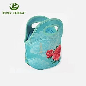 Custom sublimation printing flower neoprene travel picnic lunch bag for wholesale