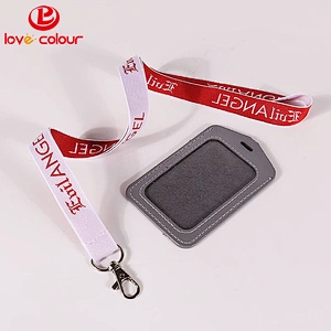 Eco-friendly PU leather badge office ID card case holder with neck strap