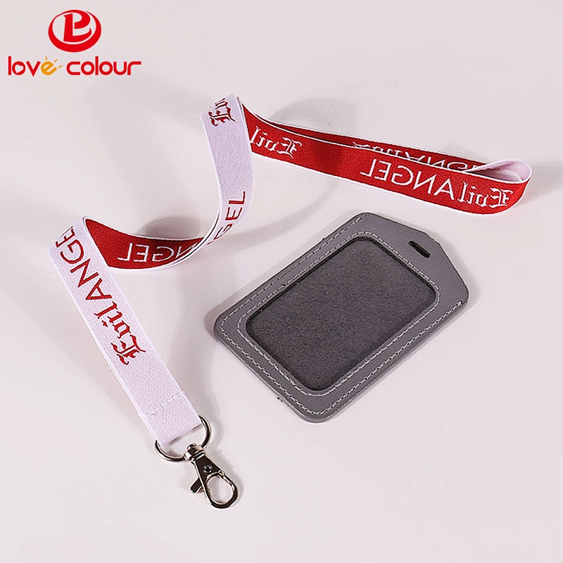 Eco-friendly PU leather badge office ID card case holder with neck strap