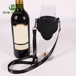 Custom durable polyester neck strap red lanyard and wine glass holder