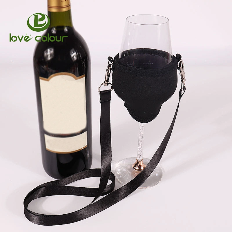 Custom durable polyester neck strap red lanyard and wine glass holder