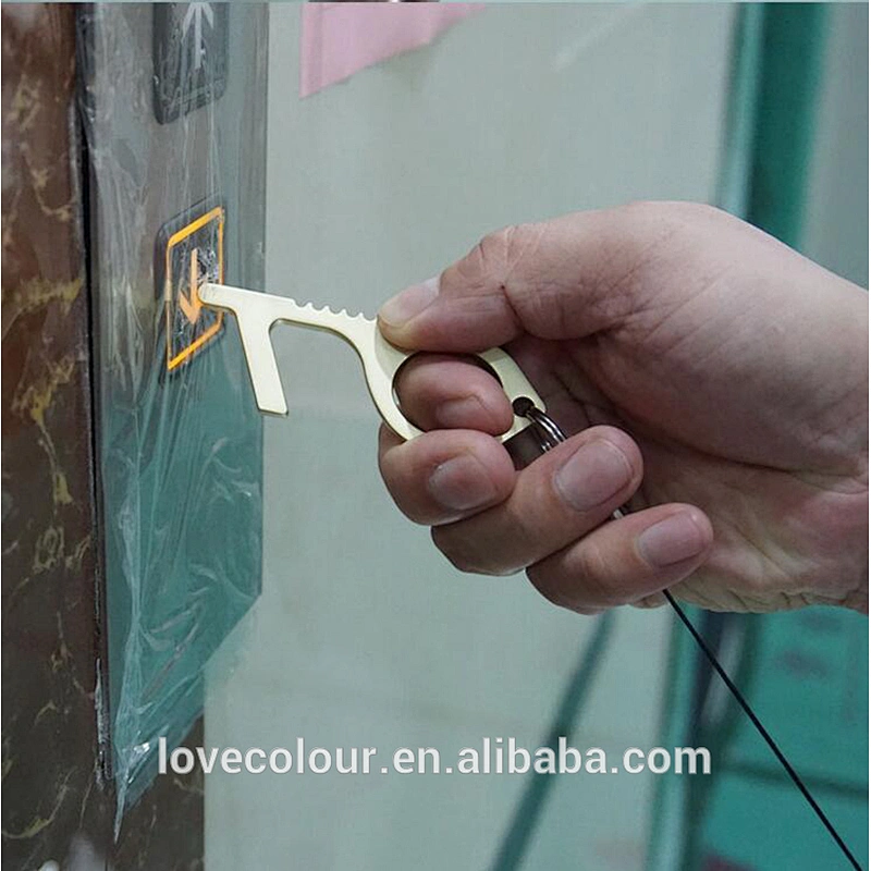 Keychain Door Opener Tool Brass EDC Tool Elevator Door Key Stylus Keychain Tool Non-Contact Door Opener