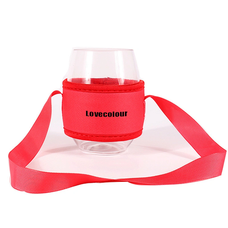 Cheap custom neoprene cup sleeve holder with lanyard