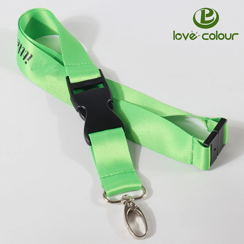 Quick Release Neck Strap Eco-friendly custom green lanyard with white logo