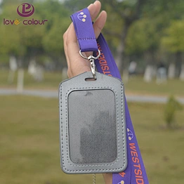 Different color working name tags badge pu card holder with lanyard