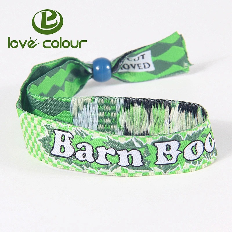 Custom polyester 15 x 350mm festival fabric woven label wristbands