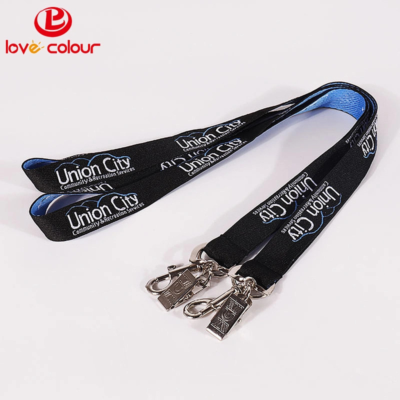 Custom woven logo polyester lanyards strap for card holder with metal clip