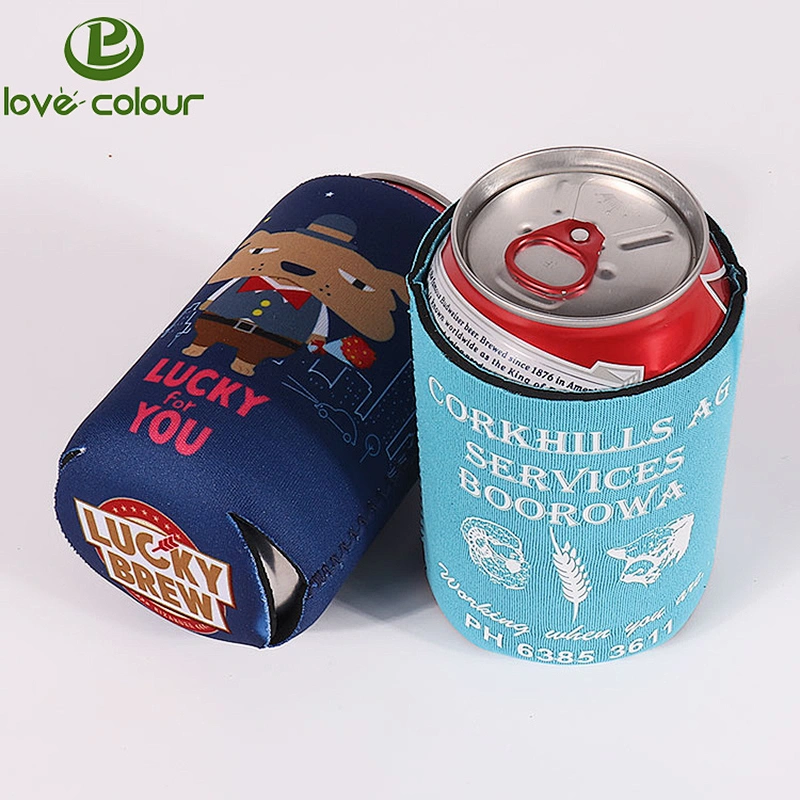 Promotional collapsible neoprene printed stubby holder with cartoon logo