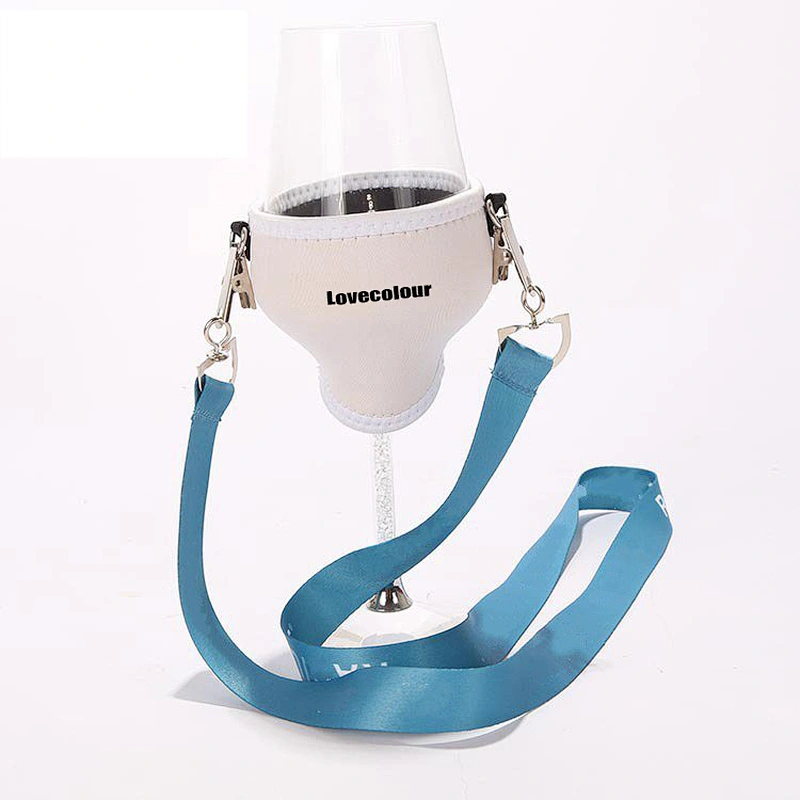 Customized Neoprene Wine Glass Stubby Cooler Holder With Strap