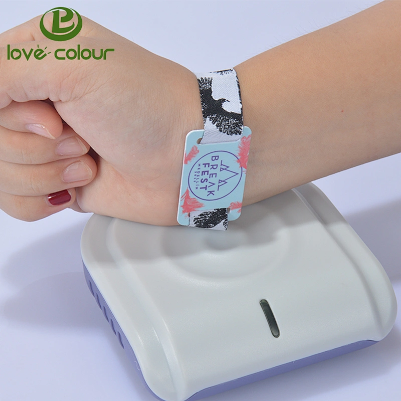 Free design custom promotion polyester festival woven wristband with rfid card
