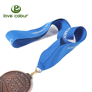 Custom silk-screen gold medal blue ribbon or lanyard