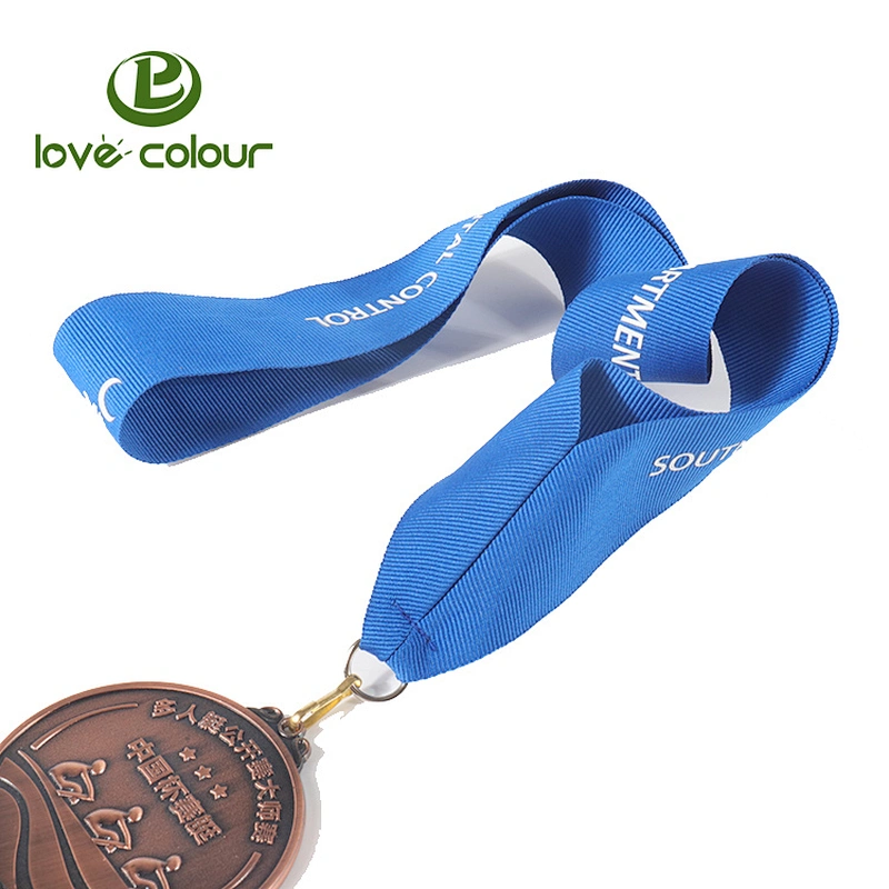 Custom silk-screen gold medal blue ribbon or lanyard