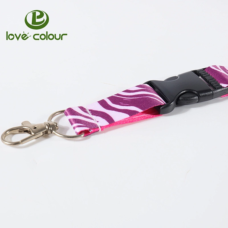 Custom multicolor printed lanyard with metal hook and release buckle