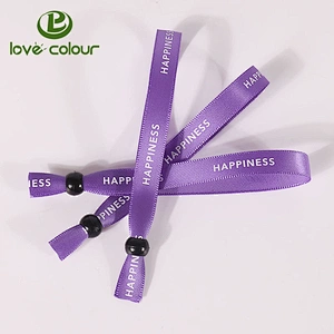 Decoration use printing satin ribbon wristband with barrel plastic lock