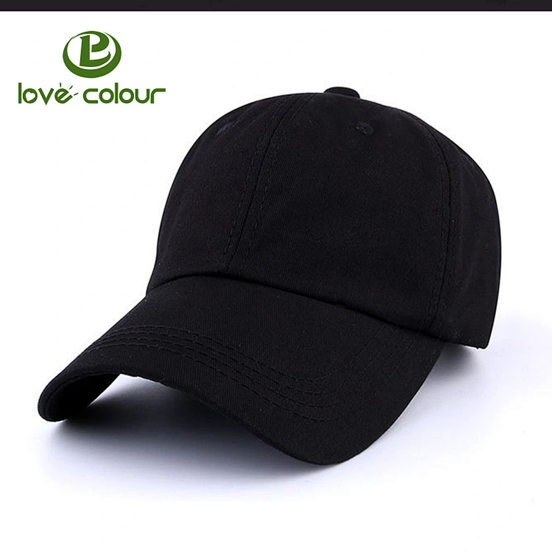 Custom logo 6 panels cotton classical plain black baseball sports caps