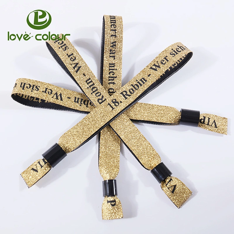 Custom new style gold color polyester woven logo wristbands fabric bracelet tickets