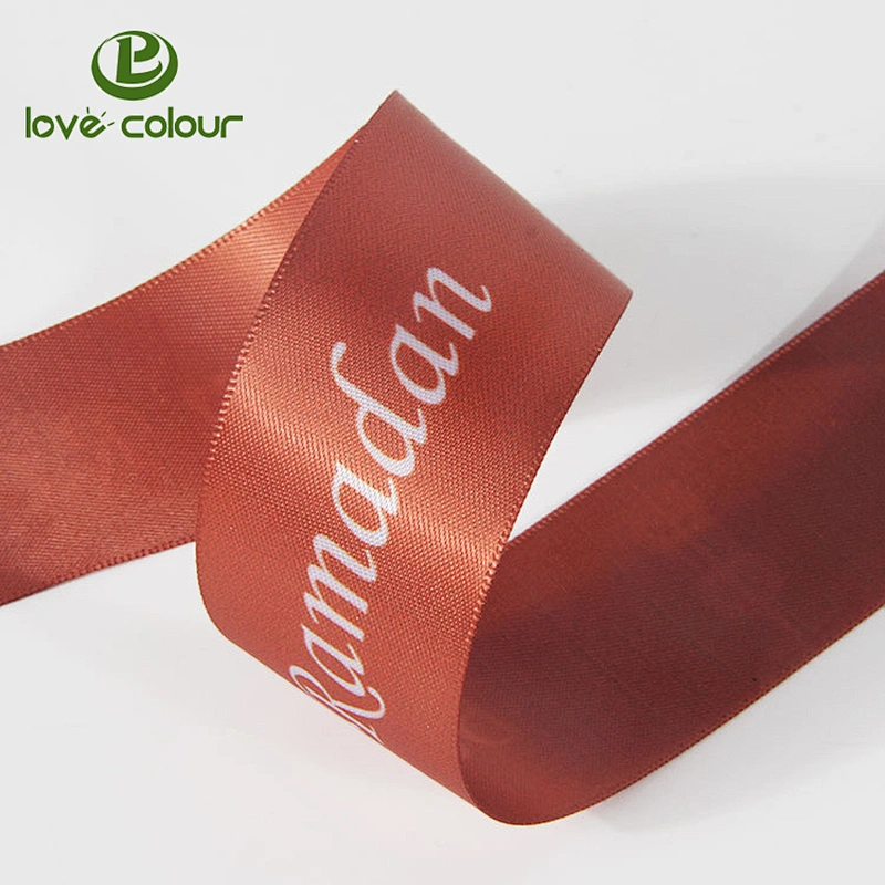 Custom polyester white satin ribbon with logo printed