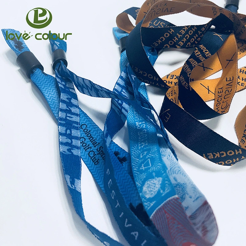 Custom fabric polyester slide lock woven wristband with your own logo