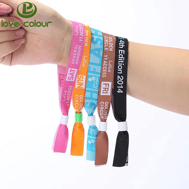 Hot Sale Custom One Way Slide woven Fabric Wrist band For Festival