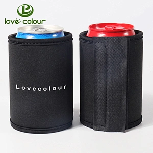 Black color soft neoprene material can cooler with zipper for travel
