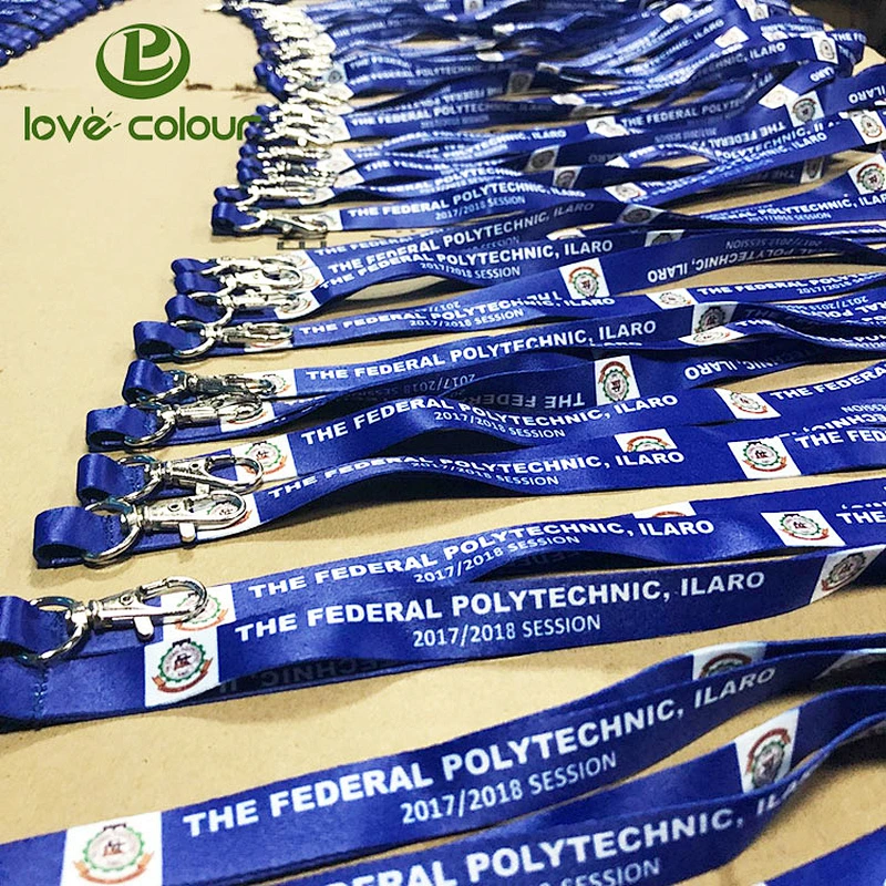 Custom Made Navy Blue Printed Polyester Lanyard with Metal Hook