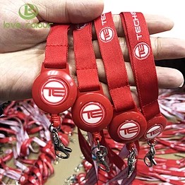 Polyester Custom Woven Logo ID Badge Reel Lanyard