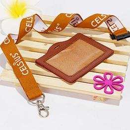 Popular PU leather work id card holder with woven lanyards