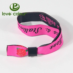 Polyester theme park woven wristband with slide lock