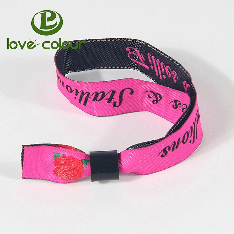 Polyester theme park woven wristband with slide lock