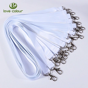 Polyester custom design blank white color flat lanyard with double hooks