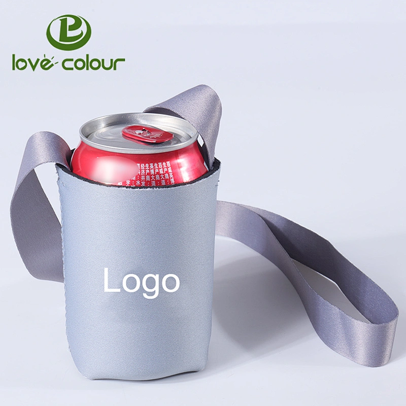 Hot selling custom neoprene blank collapsible can coolers with lanyard in grey color