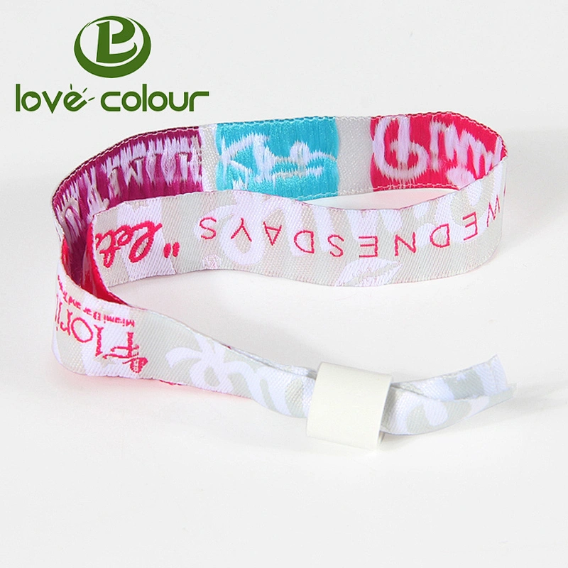 Polyester theme park woven wristband with slide lock