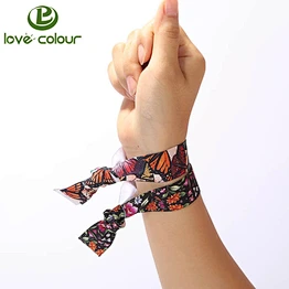 Custom decorative printed girl use soft fold over elastic hair tie