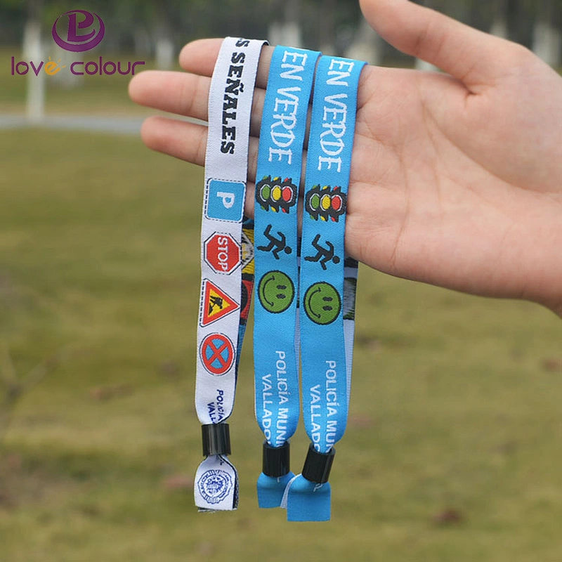 OEM Welcome Polyester Fabric Wristband Event One Time Use Woven bracelet