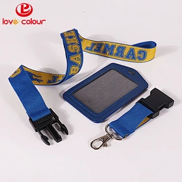 Promotional Custom Polyester Woven Logo Lanyard With PU Sleeve ID Card Holder