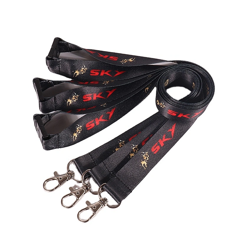 Custom polyester neck strap black single lanyard and safety buckle