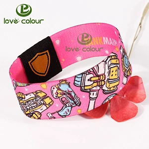 Custom pink color cute cartoon heat transfer printing band elastic wristband