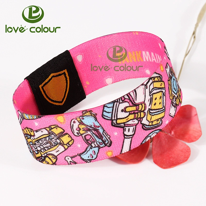 Custom pink color cute cartoon heat transfer printing band elastic wristband