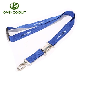 Custom Logo Blue Silk Screen Flat Lanyards with Metal Hook for ID PVC Card Holder